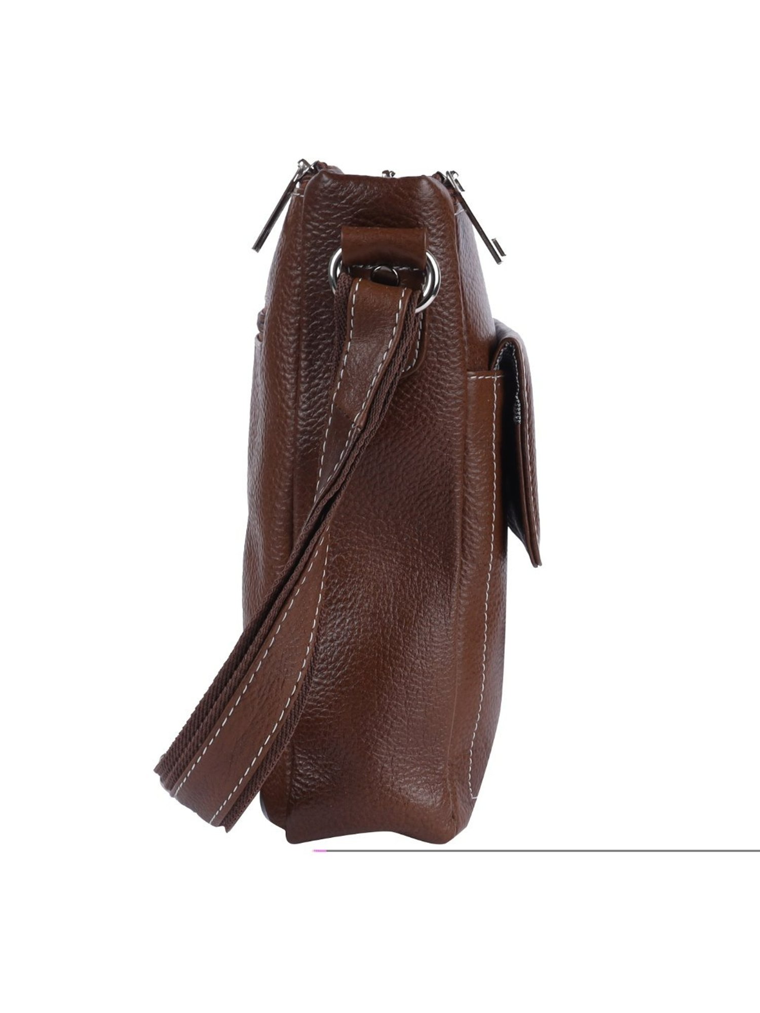 HiLEDER Brown Textured Medium Leather 8 inch Cross Body Bag