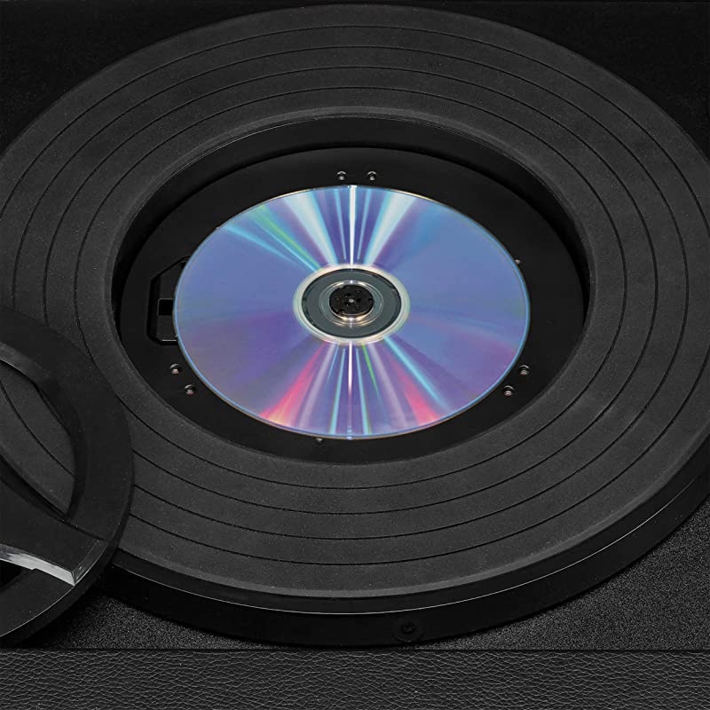 Floor Stand Turntable, Bluetooth Receiver, CD Player, FM Radio, Wood Cabinet, 3W RMS Speakers x 2, (Teal)