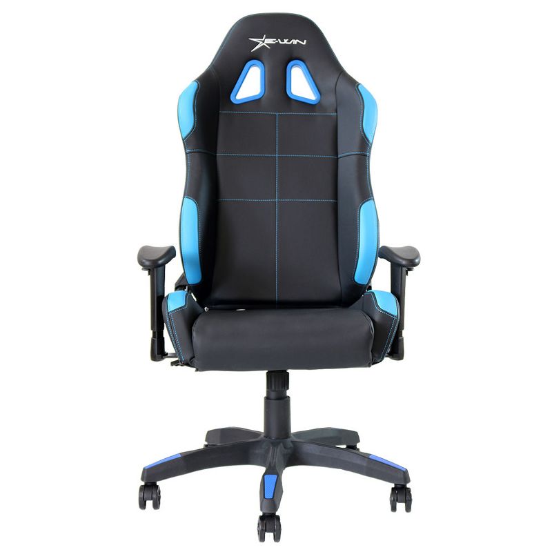 E-Win Calling Series Ergonomic Computer PC Gaming Home Office Desk PU Leather Tall Back Chair with Pillows, Black and Blue