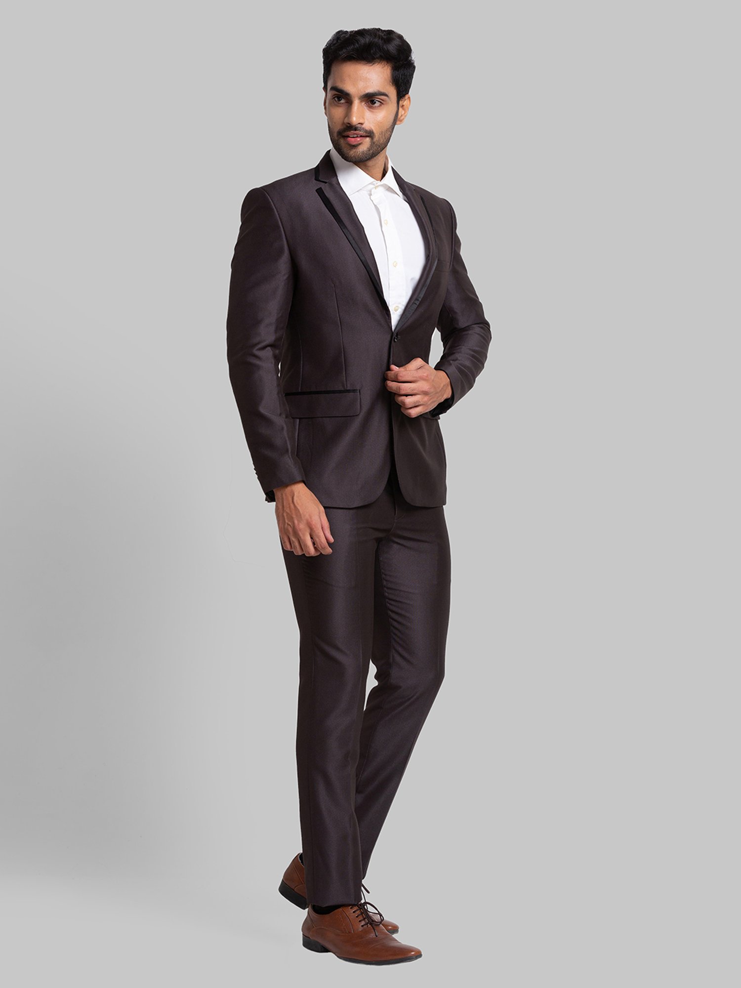 Parx Grey Regular Fit Self Pattern Two Piece Suit