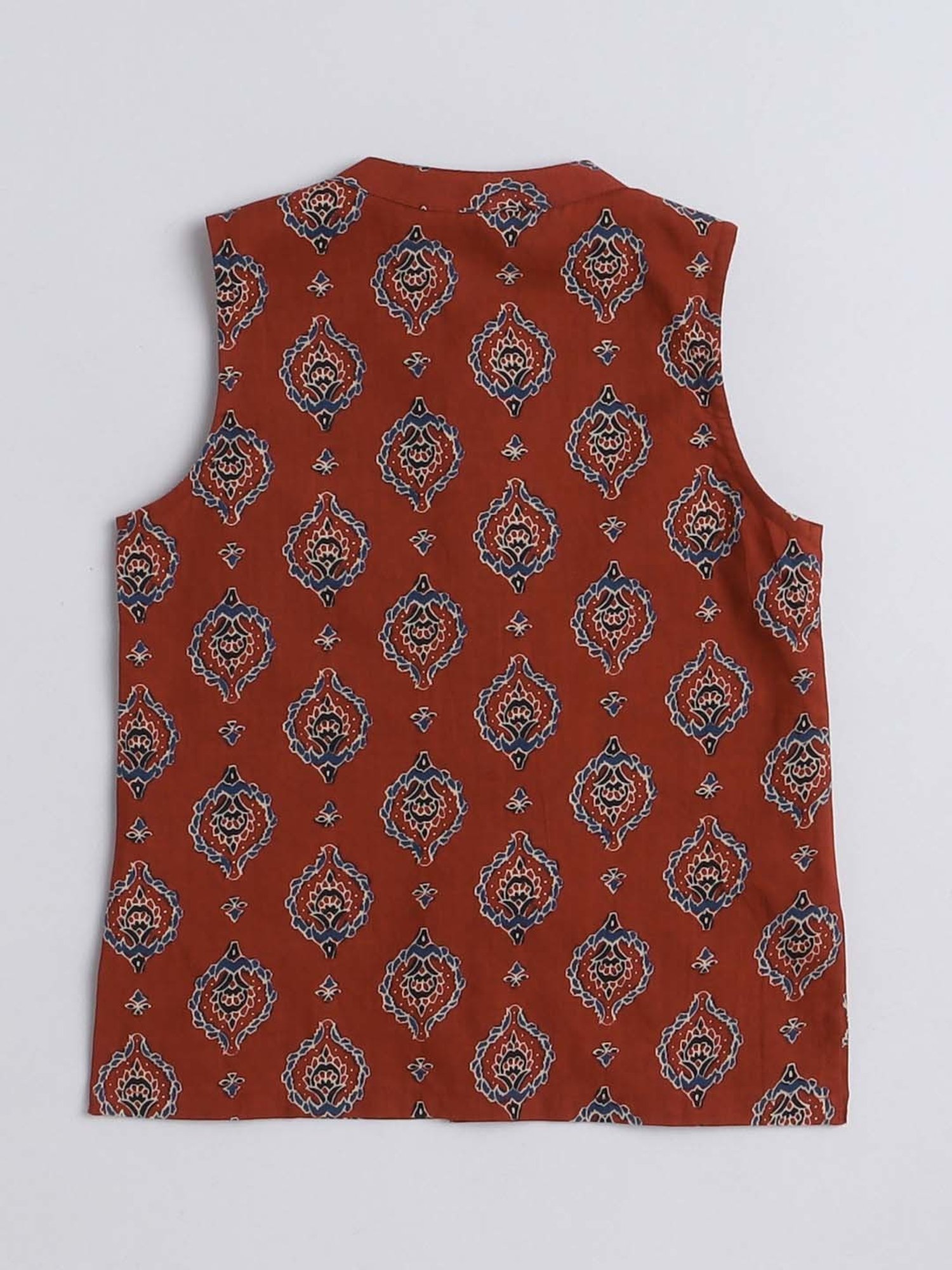 The Magic Wand Kids Maroon & White Cotton Printed Full Sleeves Kurta Set