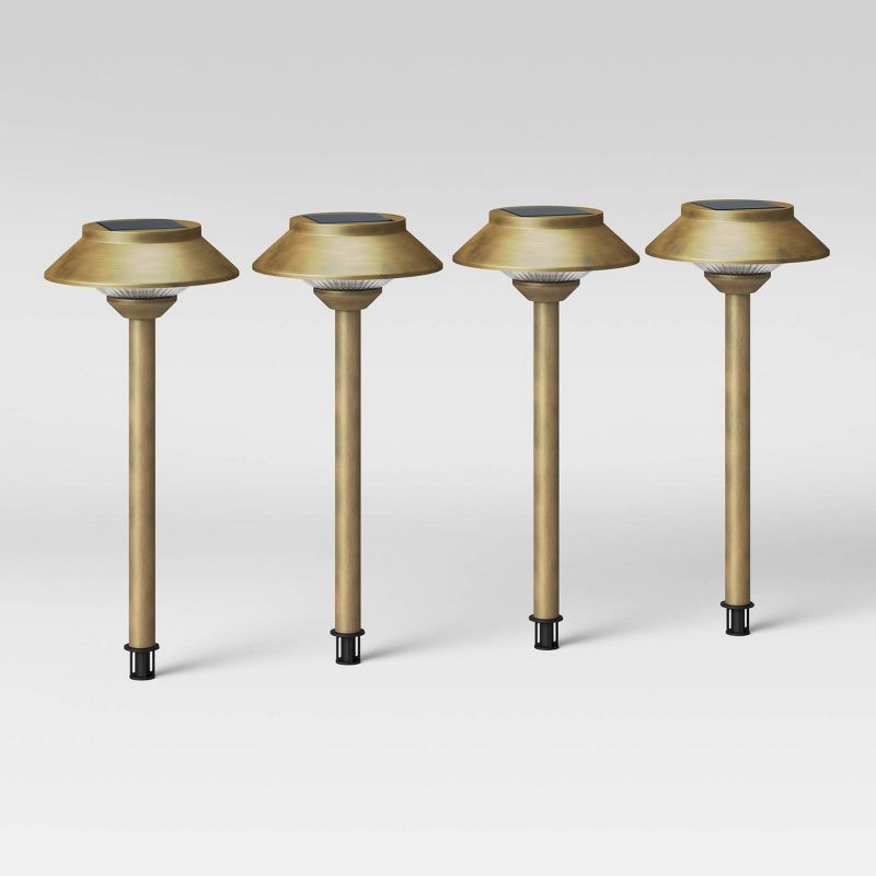 4pk Hooded Solar Pathway Lights Antique Brass - Smith & Hawken™