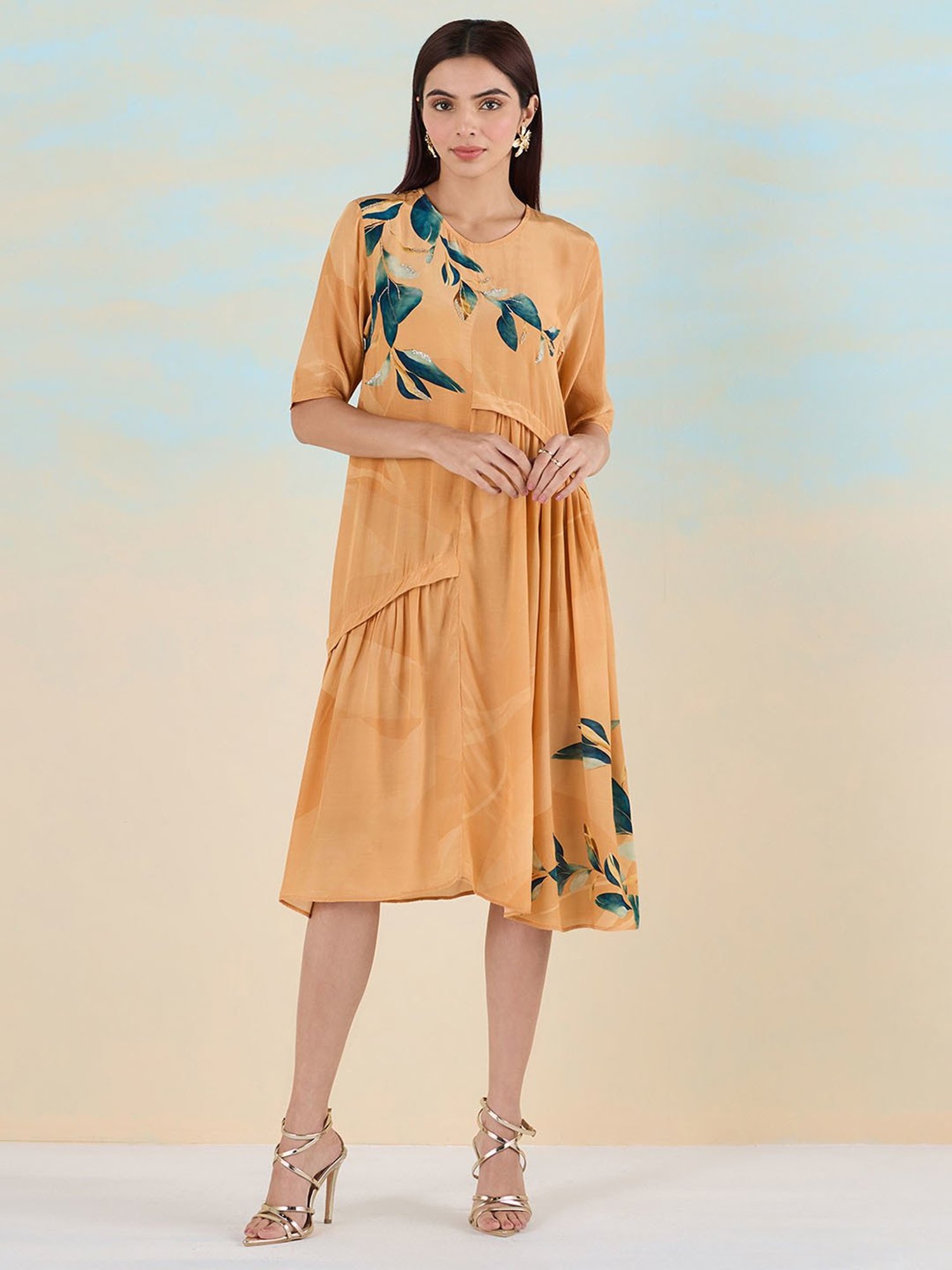 navyasa by liva Light Brown Printed Ethnic Dress