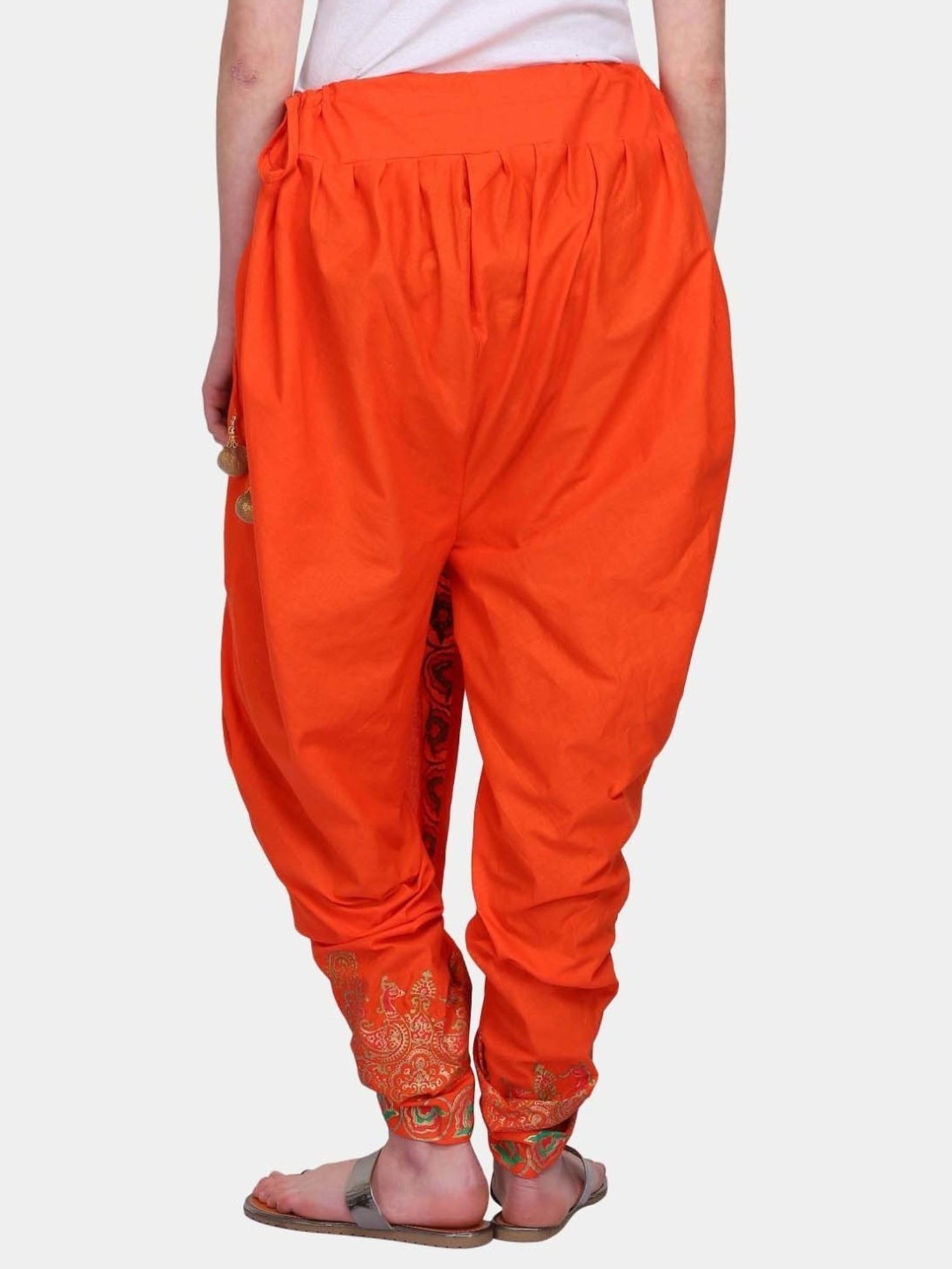 Kaanchie Nanggia Orange Cotton Pleated Dhoti Pants