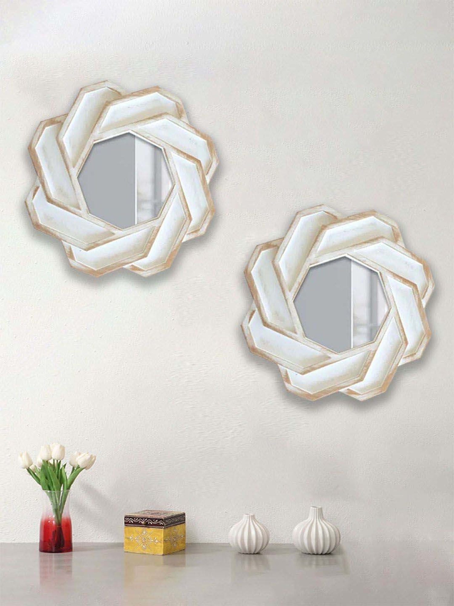 CHRONIKLE Pink Iron Sun Burst Designer Round Wall Mirror