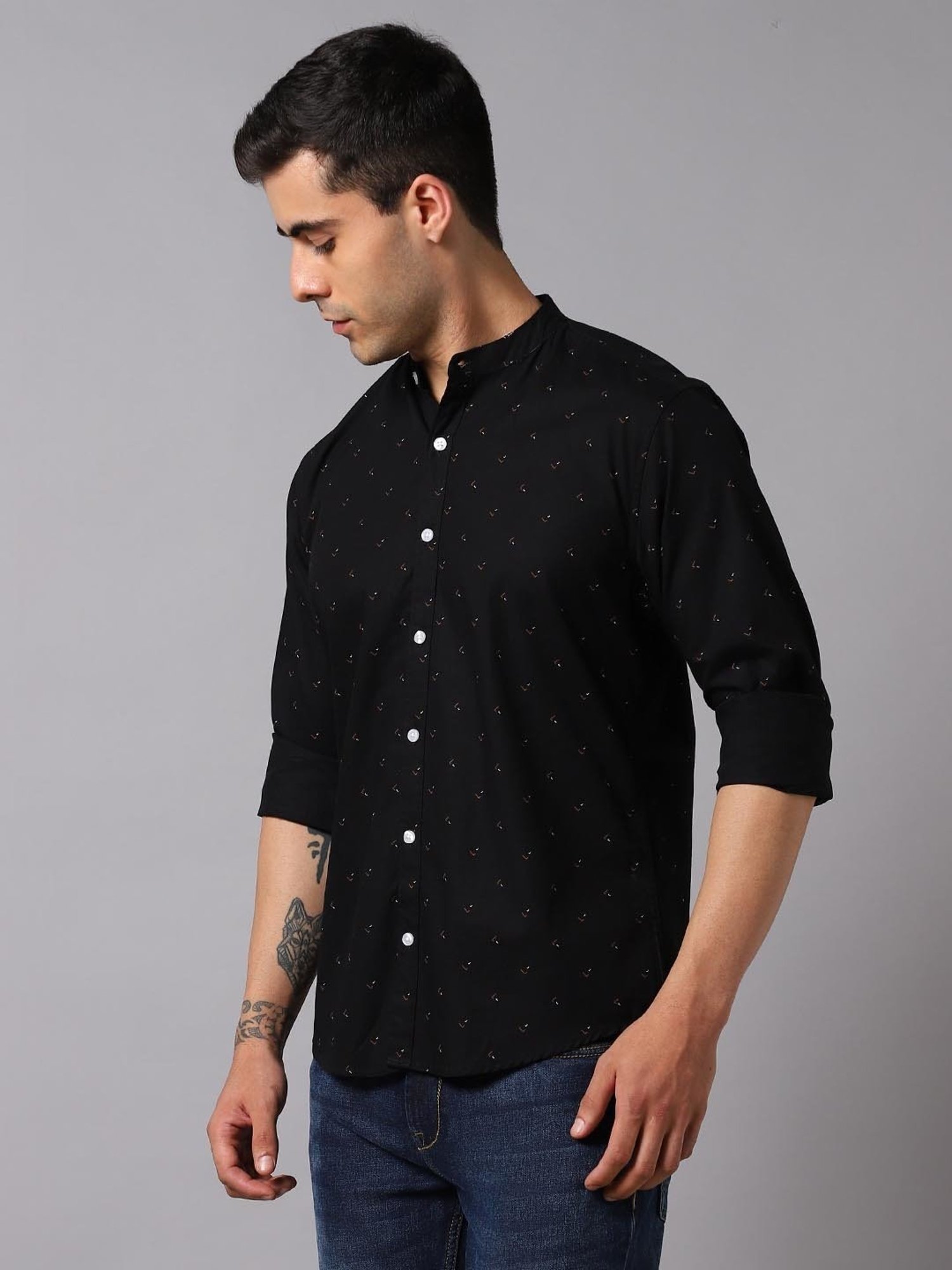 High Star Black Cotton Regular Fit Printed Shirt