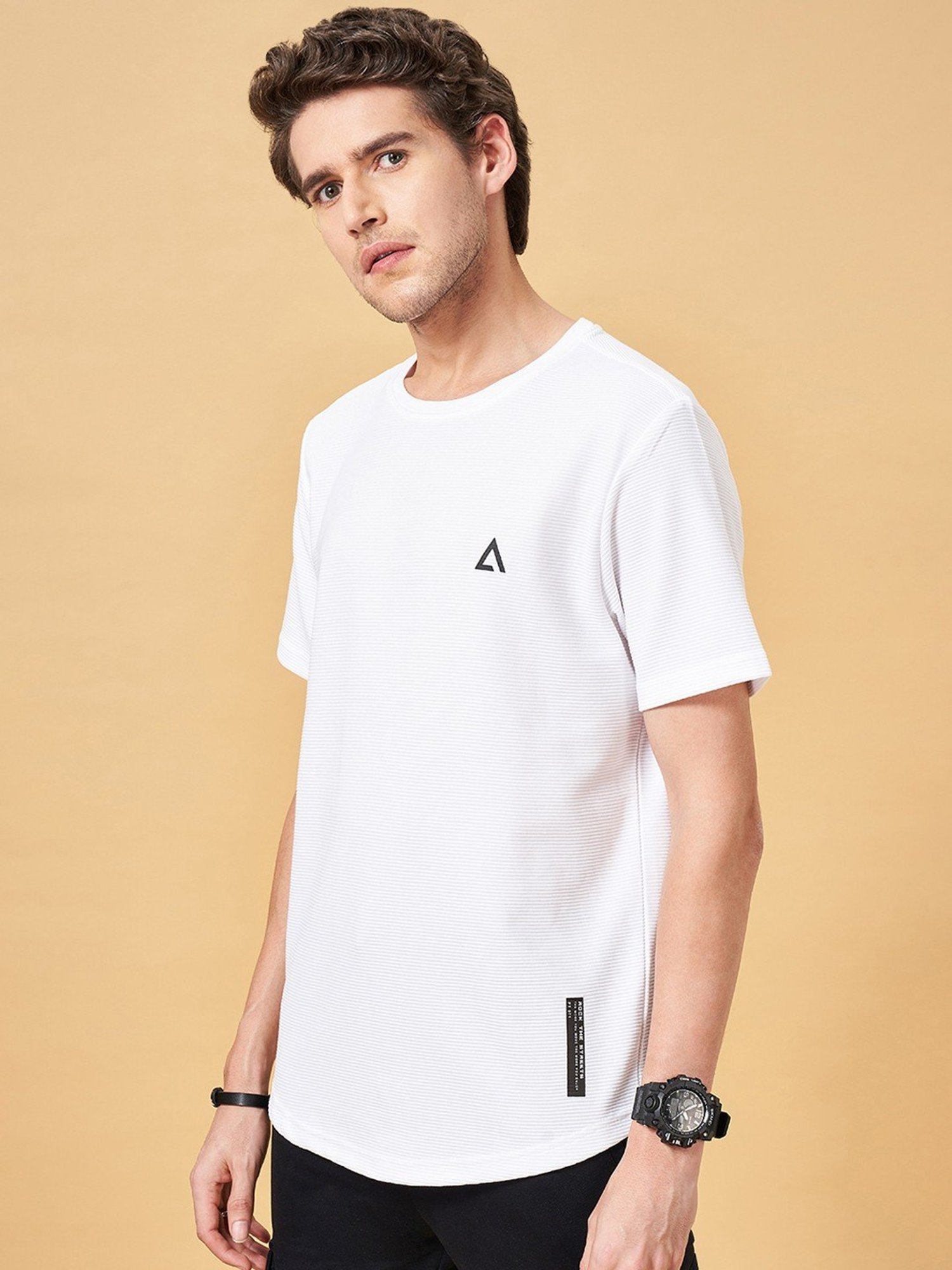 Street 808 by Pantaloons Snow White Regular Fit T-Shirt