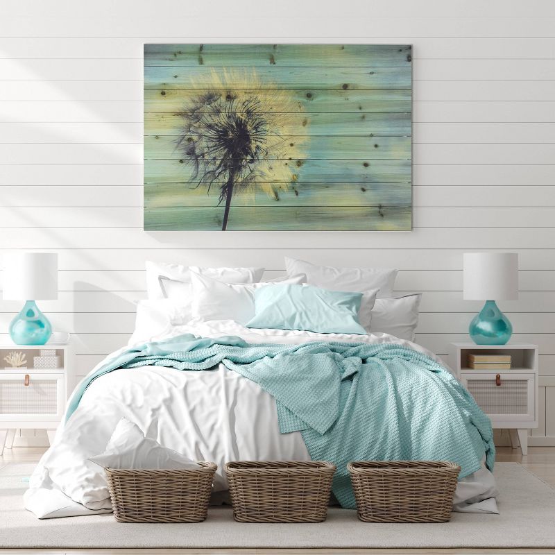 24" x 36" Dandelion Print on Planked Wood Wall Sign Panel Blue - Gallery 57