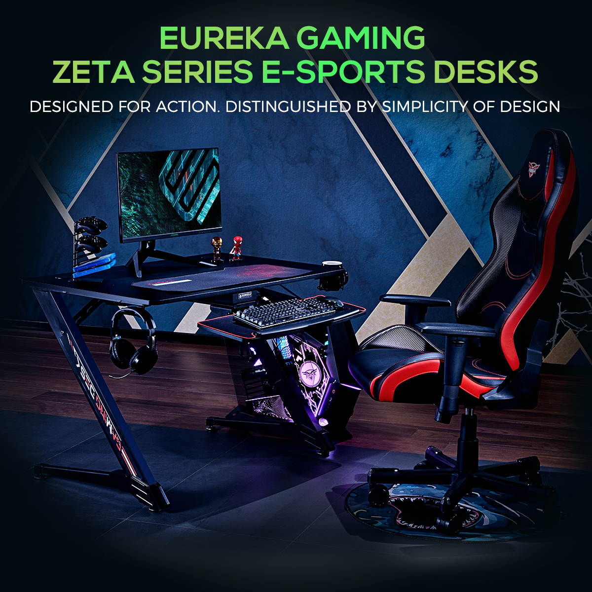 Eureka Ergonomic Gaming Desk 43" Home Office Computer PC Gamer Desks, Boy's Gift, Black
