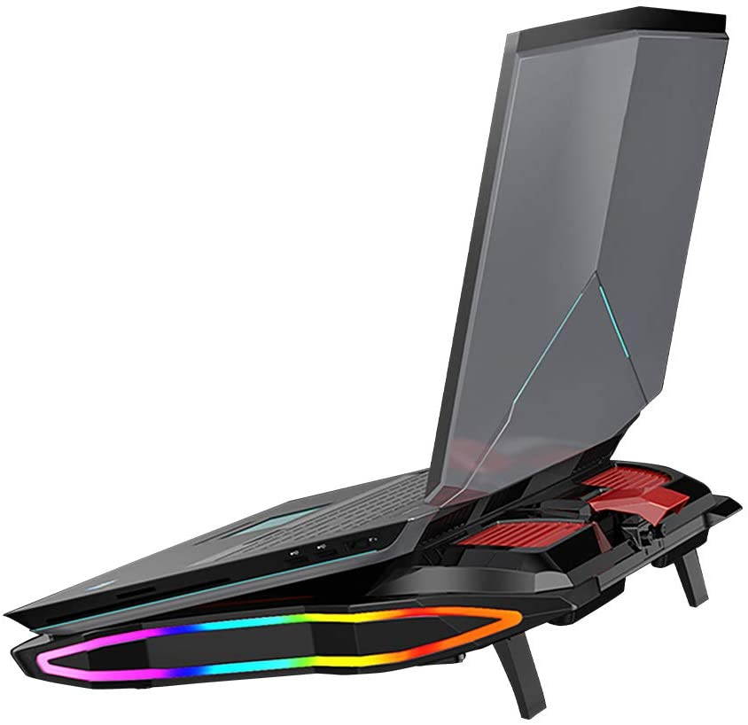 Laptop Fan Cooling Pad, Gaming Laptops Radiator Cooling Stand, Double Quiet high Speed Turbine Large air Volume USB Laptop Cooler, Suitable for 15-18inch laptops, 2 Heights, Colorful LED Lights