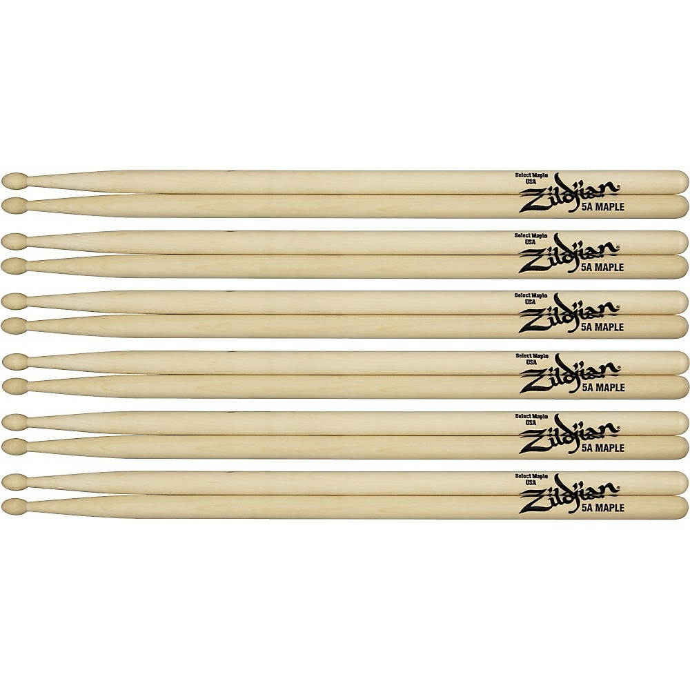 Zildjian Maple Drumsticks 6-Pack 5A Wood Tip