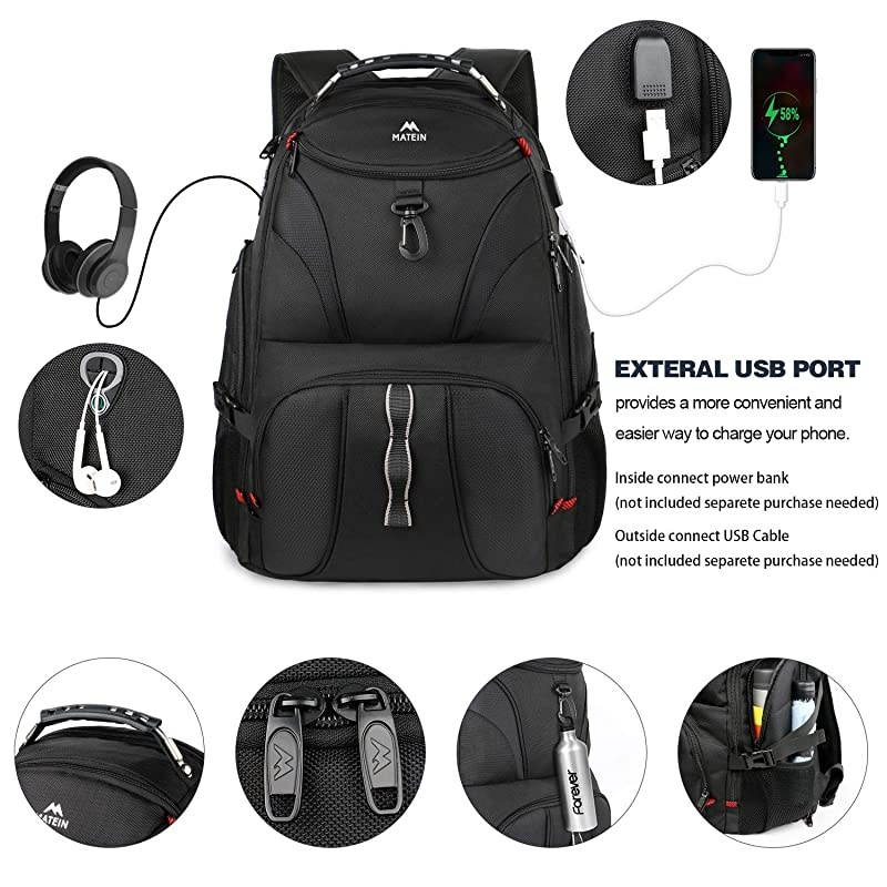 Backpack for Men  Large Laptop Backpack with USB Port Travel Backpacks for Women Student Big College School Bookbag Water Resistant TSA Business Computer Bag Fit 17 Inch Notebook Black