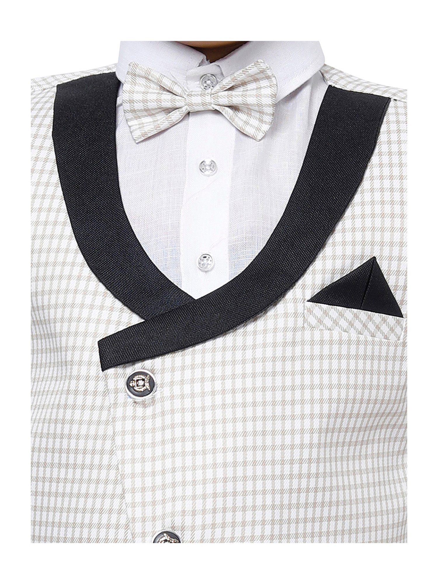 Pro-Ethic Style Developer Kids Off White Checks Full Sleeves Shirt, Waistcoat, Pants with Bow