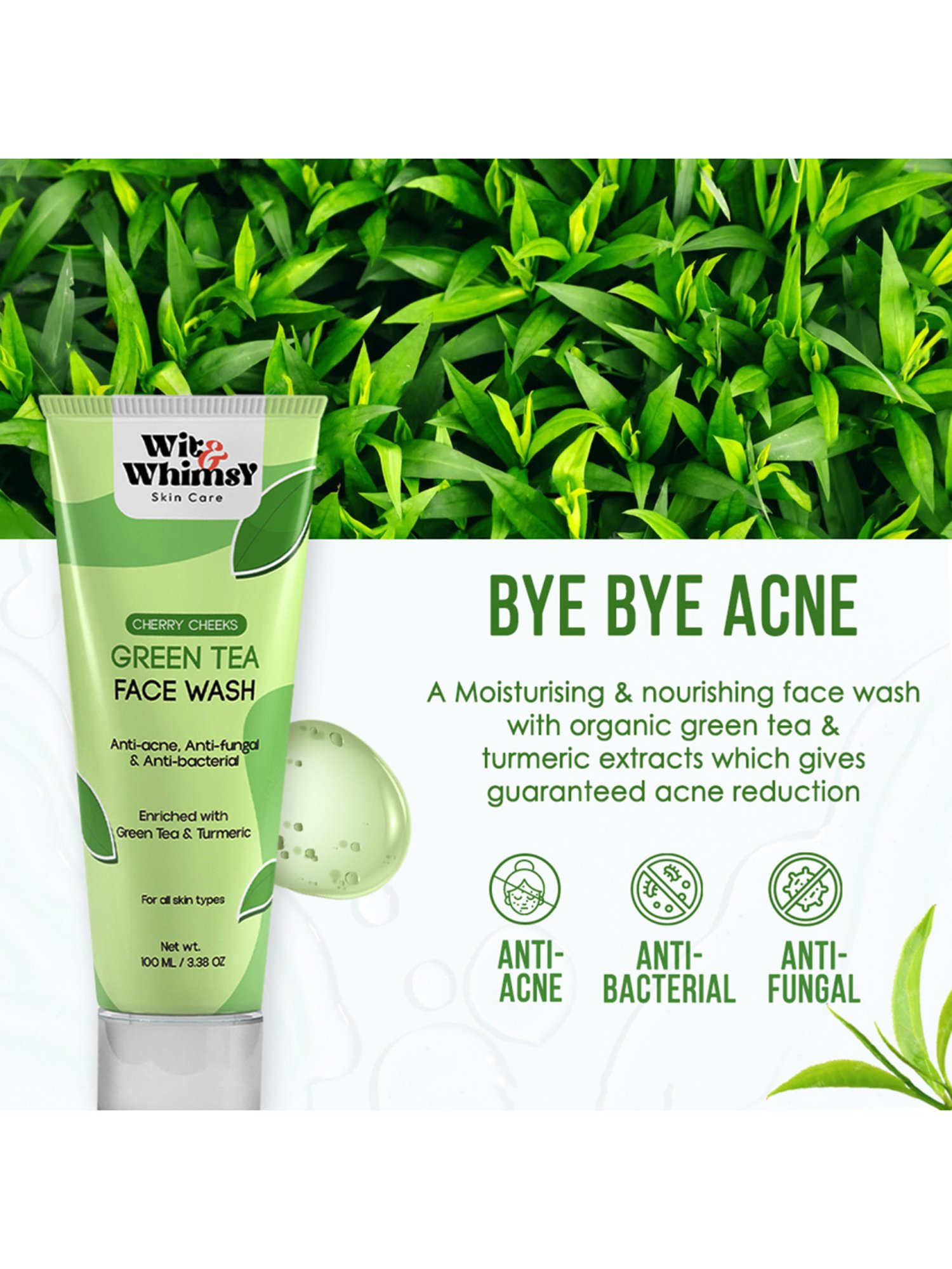 Wit & Whimsy Cherry Cheeks Green Tea Face Wash - 100 ml