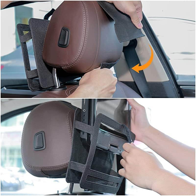 Car Headrest Mount Holder Strap Case for 9.5'' Portable DVD Players with 7-7.7'' Swivel & Flip Screen Oxford Fabric Black