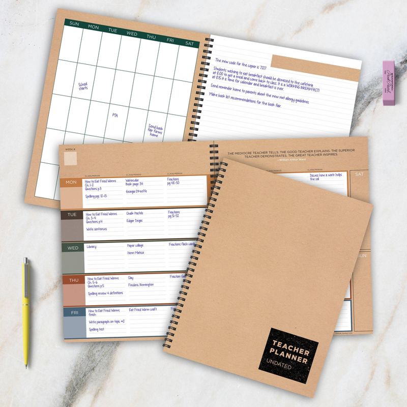 Undated Teacher Planner Lesson Plan Book 8.5" x 11" Weekly/Monthly Kraft - The Time Factory