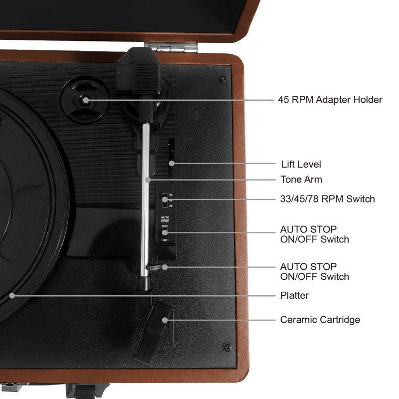 LP&No.1 Portable Suitcase Turntable with Stereo Speaker,3 Speeds Belt-Drive Vinyl Record Player Blue