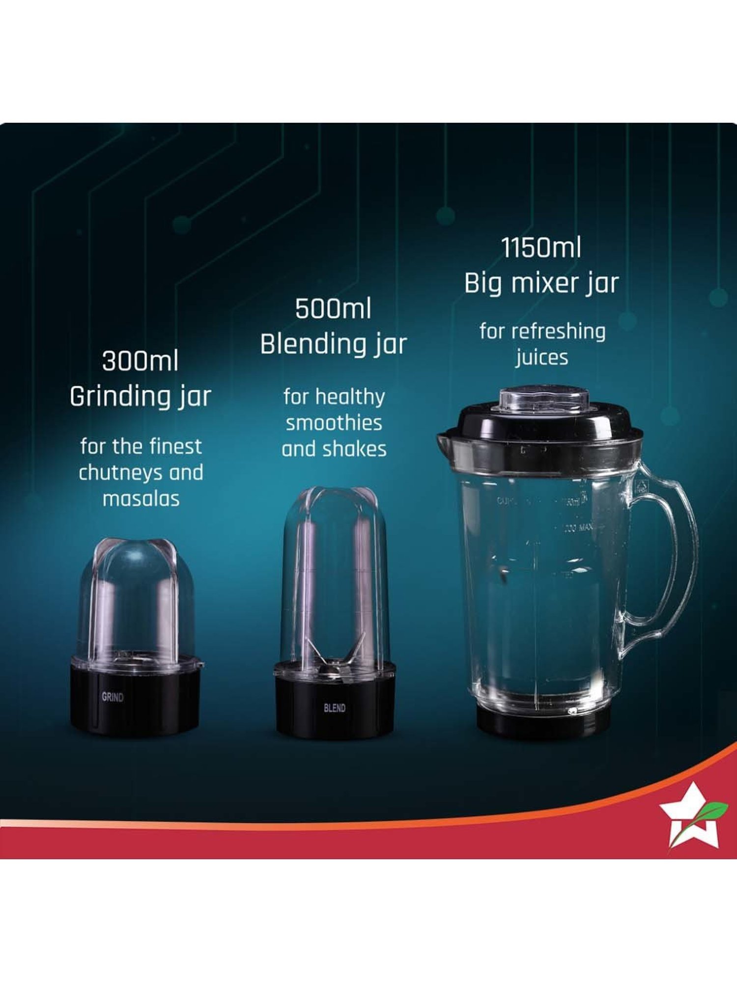 Wonderchef Nutri Blend Smart 500W, 22000 RPM with 3 Jars & Dual Pulse 2-Yr Warranty,Black