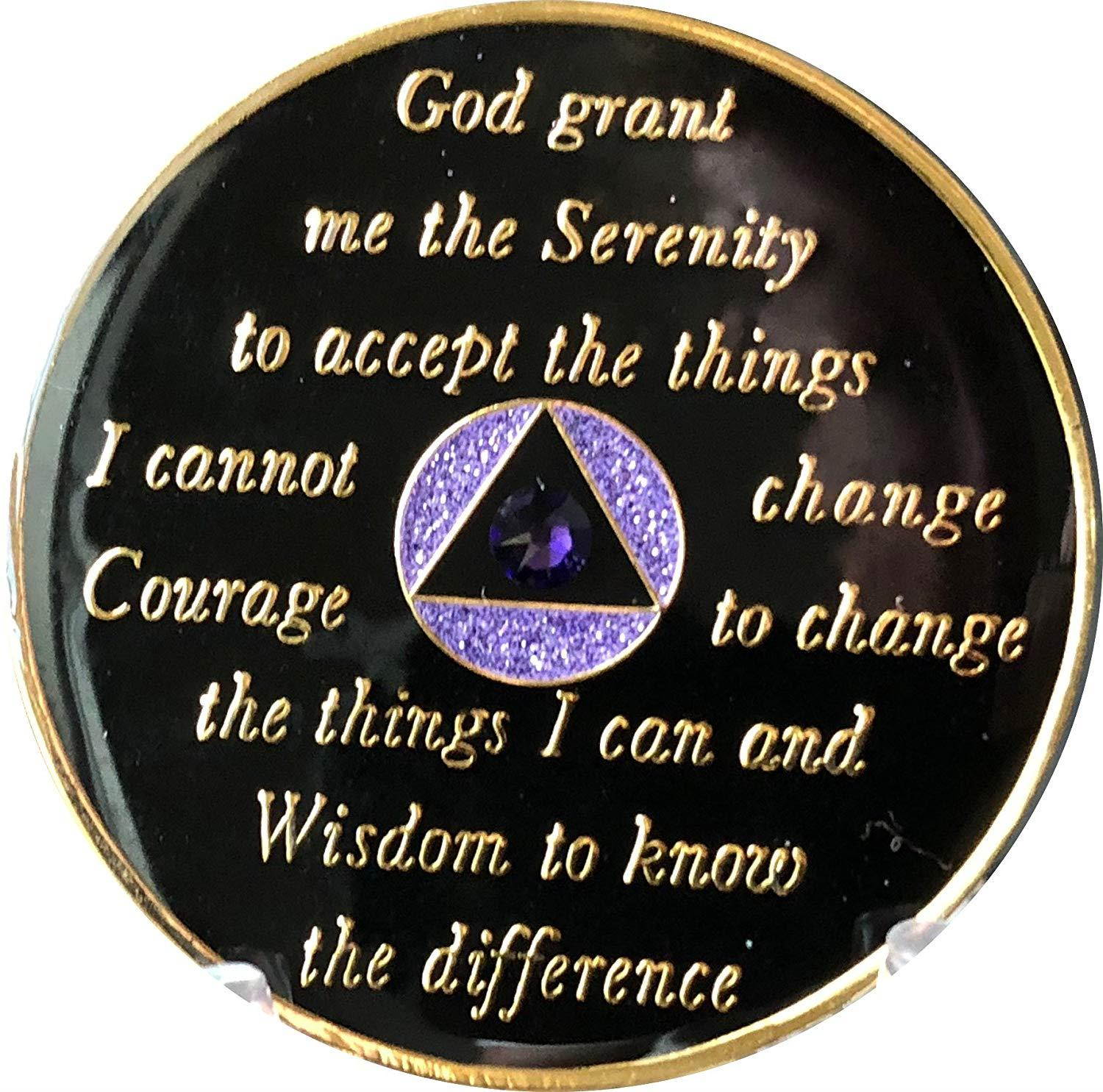 1 Year AA Medallion Purple Glitter With Swarovski Crystal Purple Velvet Chip