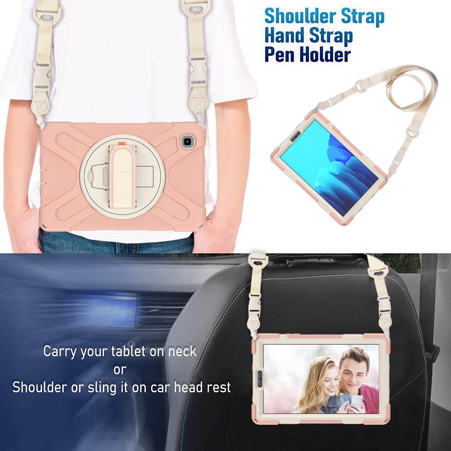 Galaxy Tab A7 Lite Case, Heavy Duty Rugged Shockproof Case with Adjustable Hand Strap, Carrying Shoulder Strap, Rotating Kickstand for Samsung galaxy Tab A7 Lite 8.7 inch 2021 Model SM-T220 SM-T225