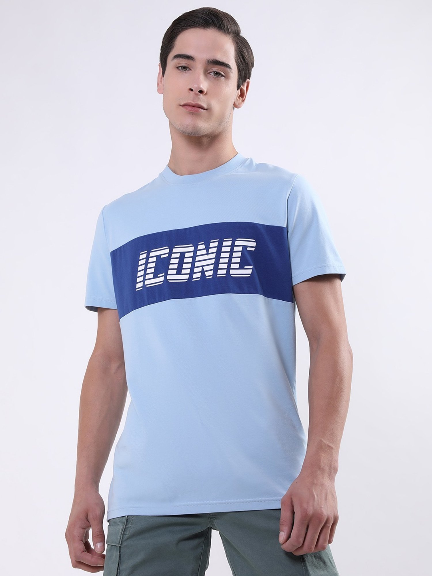 Iconic Sky Cotton Regular Fit Logo Printed T-Shirt