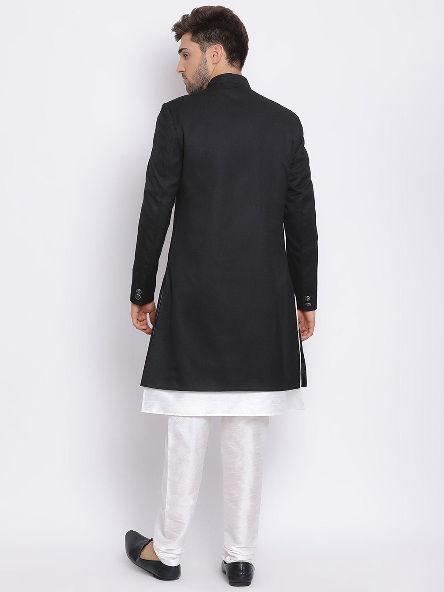 Hangup Plus Black & White Regular Fit Sherwani Set