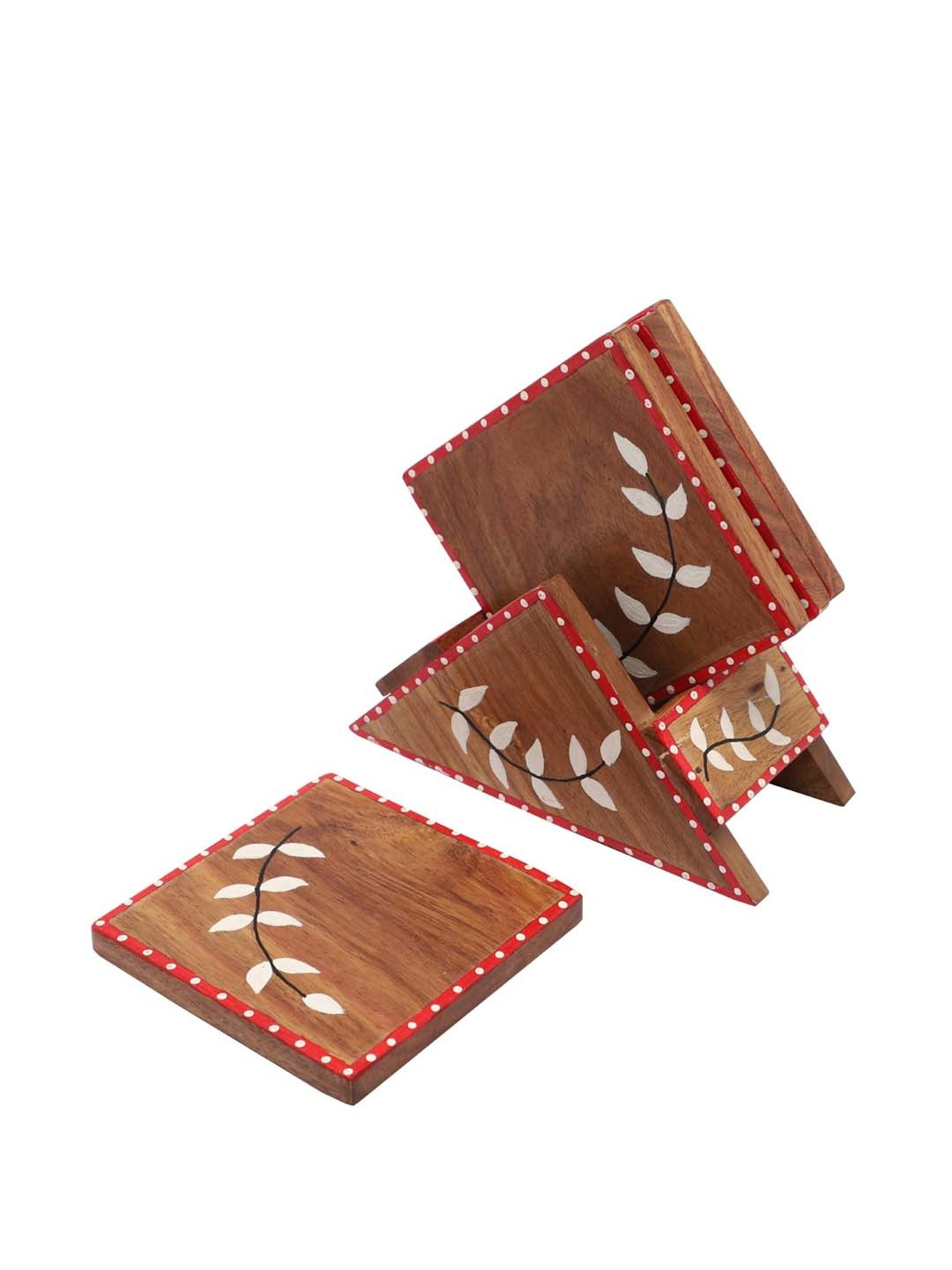 Karo Tapi Printed Multicolor Wood Coasters - Set of 6