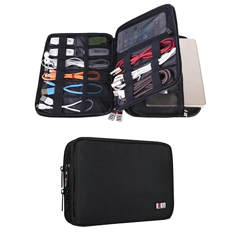 Double Layer Electronic Accessories Organizer, Travel Gadget Bag for Cables, USB Flash Drive, Plug and More, Perfect Size Fits for iPad Mini (Medium, Black)