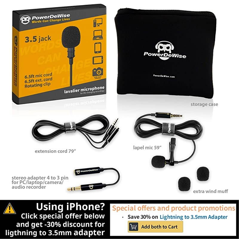 Grade Lavalier Lapel Microphone Omnidirectional Mic with Easy Clip On System Perfect for Recording Youtube Interview Video Conference Podcast Voice Dictation iPhoneASMR