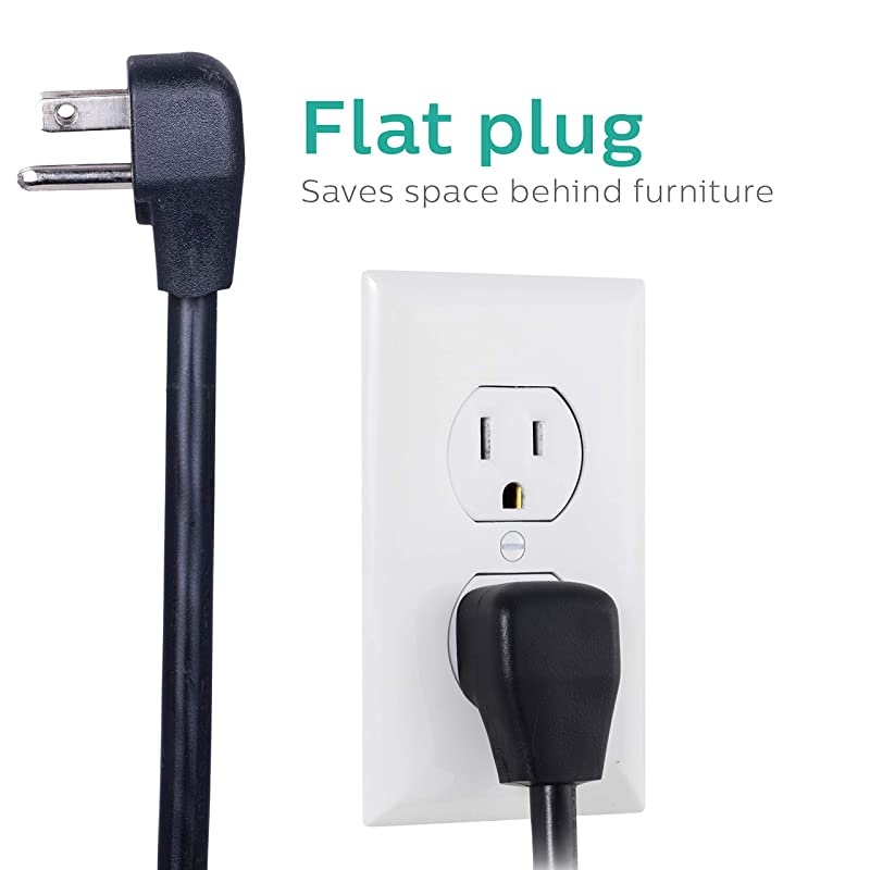 7 Outlet Power Strip Surge Protector 2 USB Charging Ports 4ft Power Cord Flat Plug Wall Mount 1440 Joules ETL Listed Circuit Breaker Automatic Shutdown Black SPP6270BC37