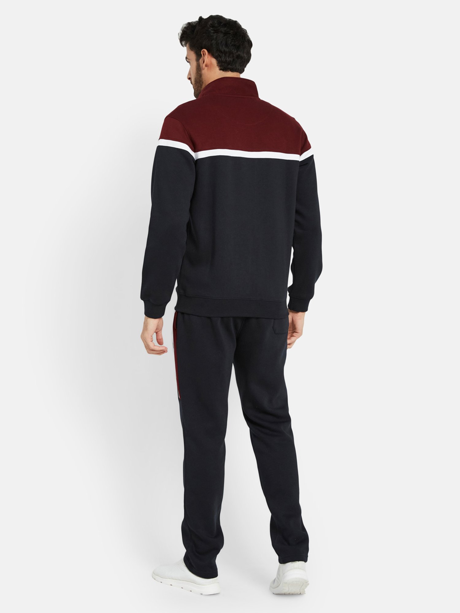 Octave Maroon & Navy Regular Fit High Neck Tracksuit