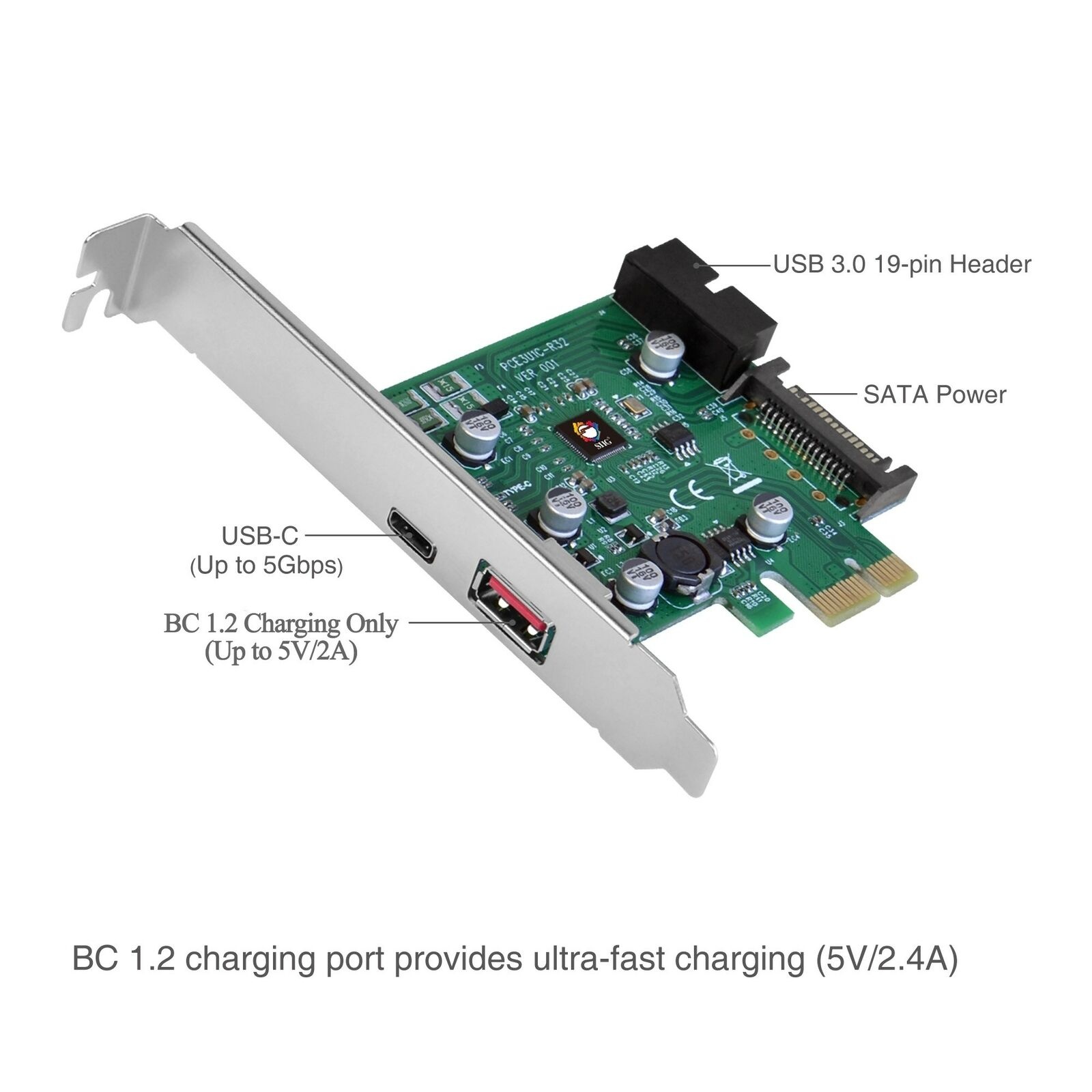 SIIG PCIe Express to USB 3.1 USB-C Type C Dual Port Expansion Card Adapter