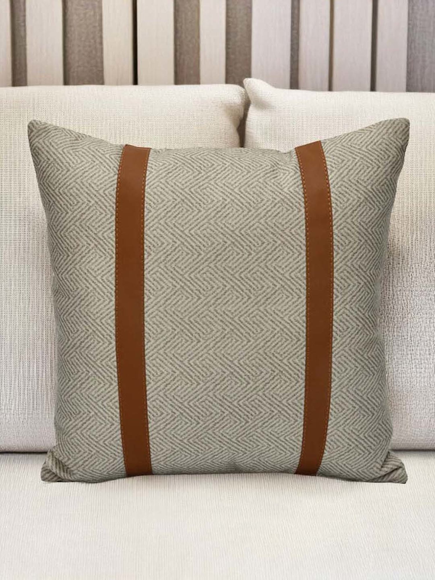 @home Beige Leather Cushion Cover With Zipper