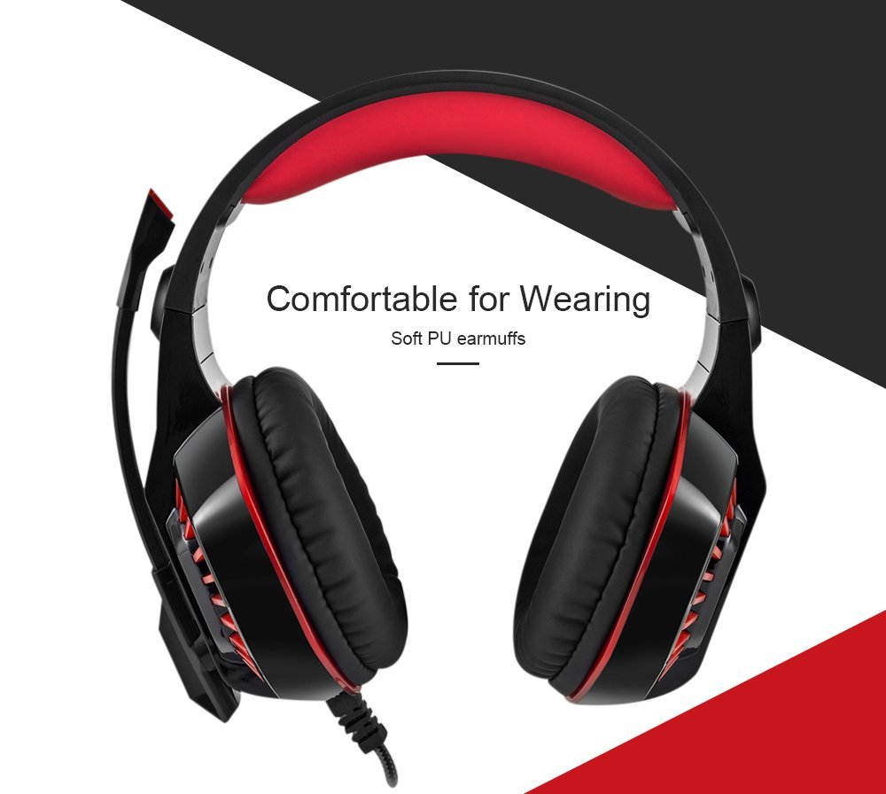 KOTION EACH Gaming Headset for PlayStation 4 PS4 Tablet PC iPhone 6/6s/6 plus/5s/5c/5, 3.5mm Headphone with Microphone LED Light (Black&Red)