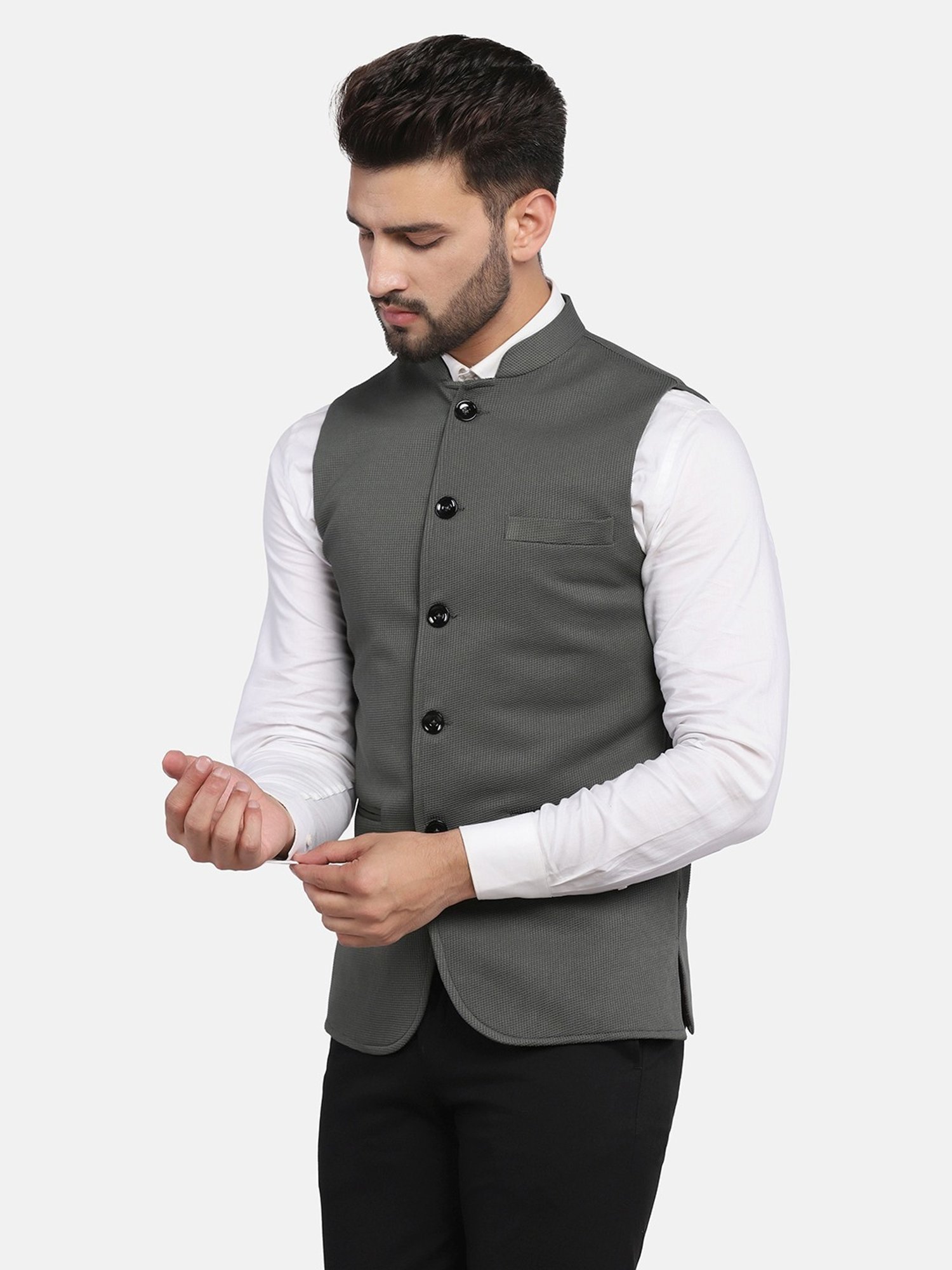 TAHVO Green  Slim Fit Nehru Jacket