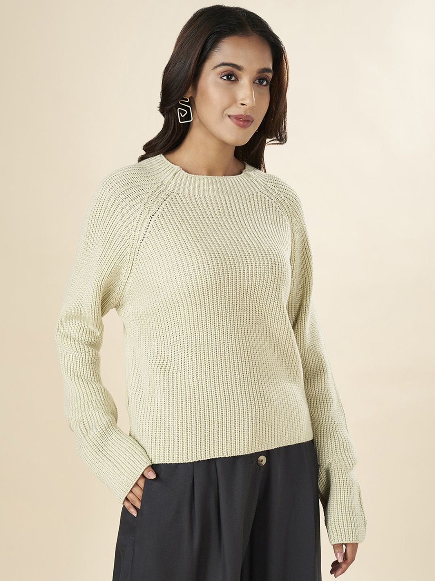 Akkriti by Pantaloons Beige Regular Fit Sweater