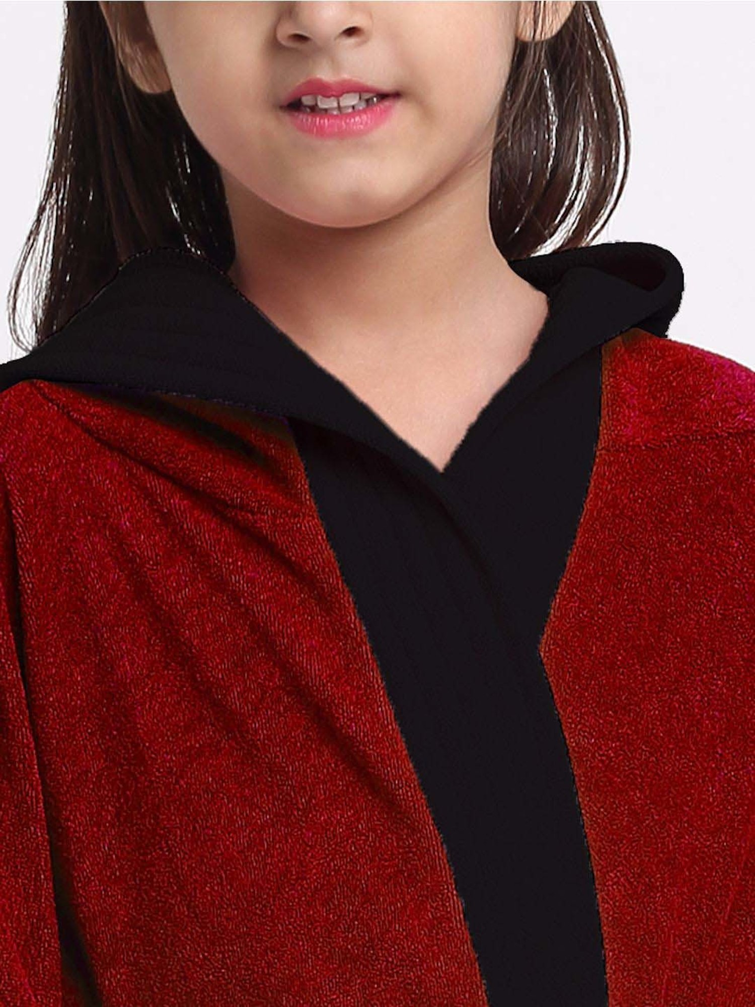 Creeva Melodious Black & Turkish Micro Terry 225 GSM Kids Hooded Bathrobe 4-5 Years With Pocket