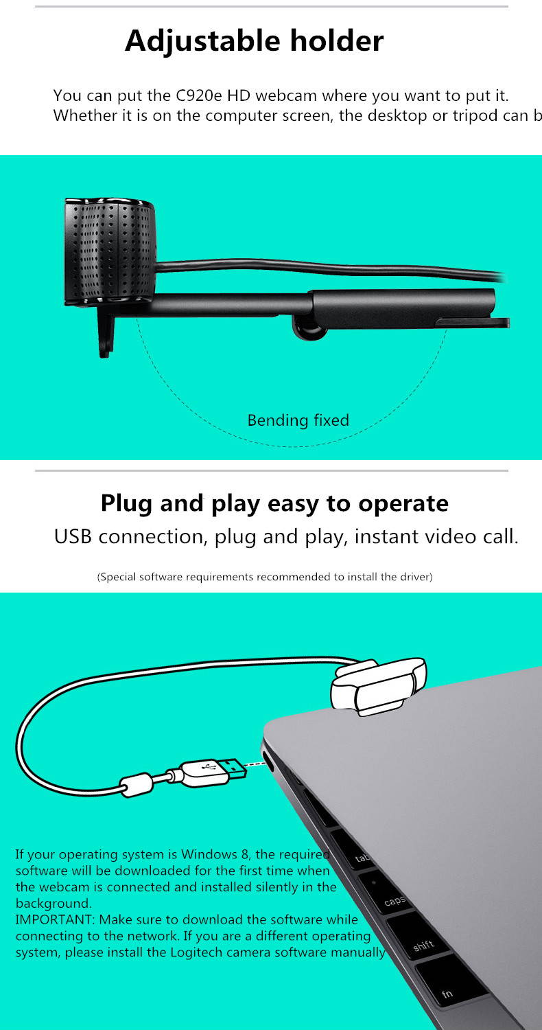 Logitech C920e hd Webcam Video Chat Recording USB Camera HD Smart 1080p Web Camera for Computer Laptop Desktop Logitech C920 upgrade version