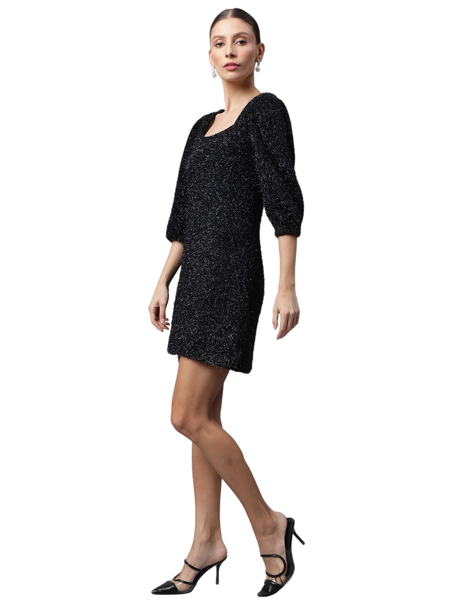 Global Republic Navy Textured Shimmery Sheath Shift Dress