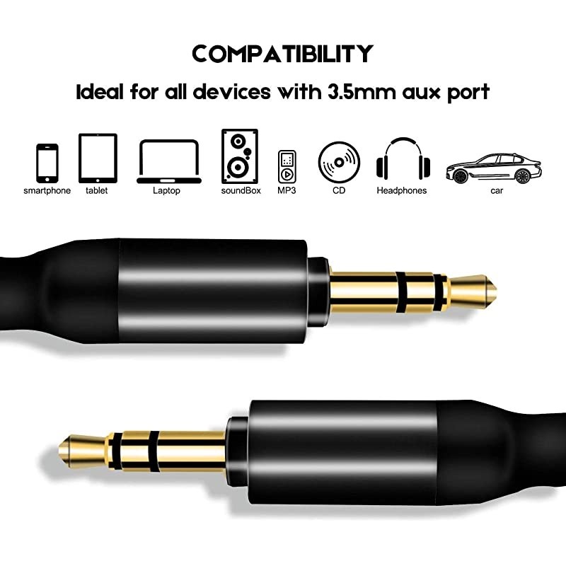 Audio AUX Cable 6FT 2Pack 35mm Male to Male Stereo Auxiliary Cord Lossless Gold Plated Jack for Headphones MP3 Player Speaker Cell Phones Tablets Home or Car Stereo or 35mm Aux Port