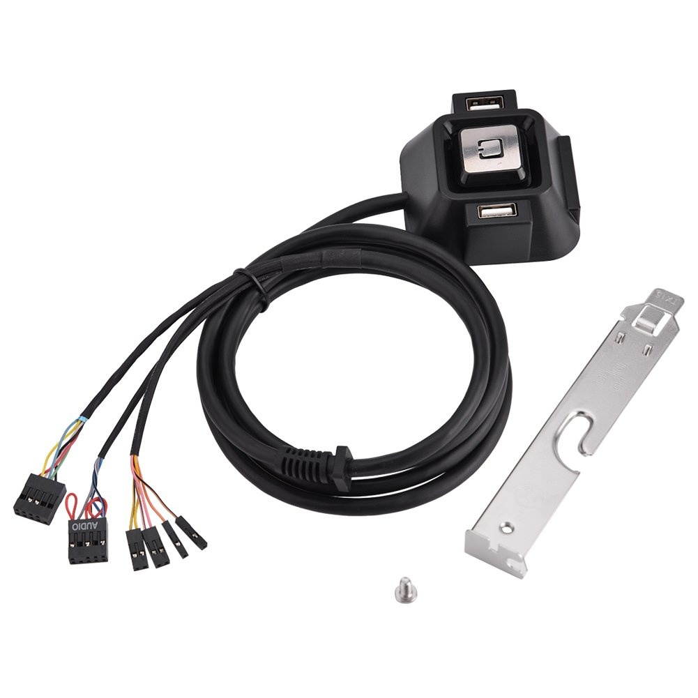 Desktop PC case Switch Dual USB Ports Power Reset Button Audio Microphone Port, Computer Case Electricity Supply Reset HDD Button Switch with Cables