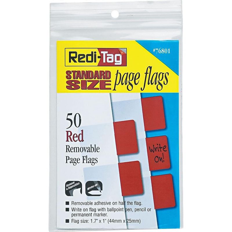 Redi-Tag Standard Page Flag 1-11/16"x1" 50 Flags/PK Red 76801