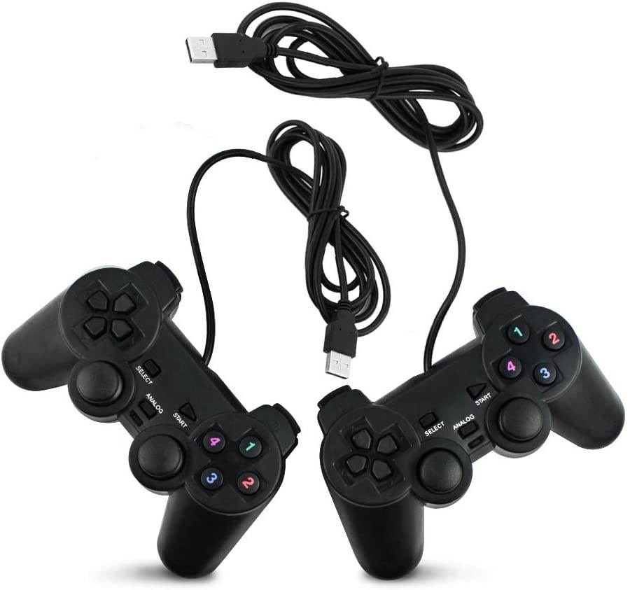 2 Pack USB Joystick Gamepad Gaming Pad Wired Controller with Double Vibration Feedback Motors for PC Computer Laptop Window (Black)
