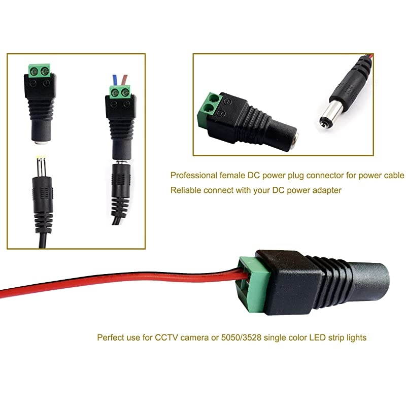 Male and Female 12v DC Power Jack Adapter Connector for Led Strip CCTV Camera