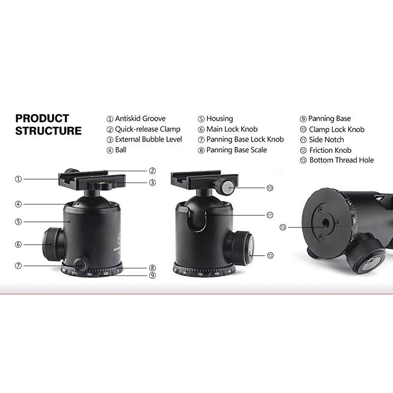 FB52 52mm Tripod Ball Head Arca RRS Compatible 44lb Max Load Sunway