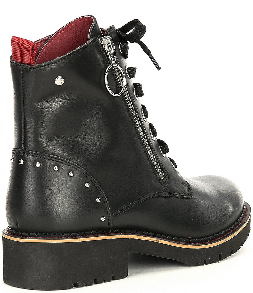 Pikolinos Vicar Wov Studded Block Heel Lug Sole Combat Boots