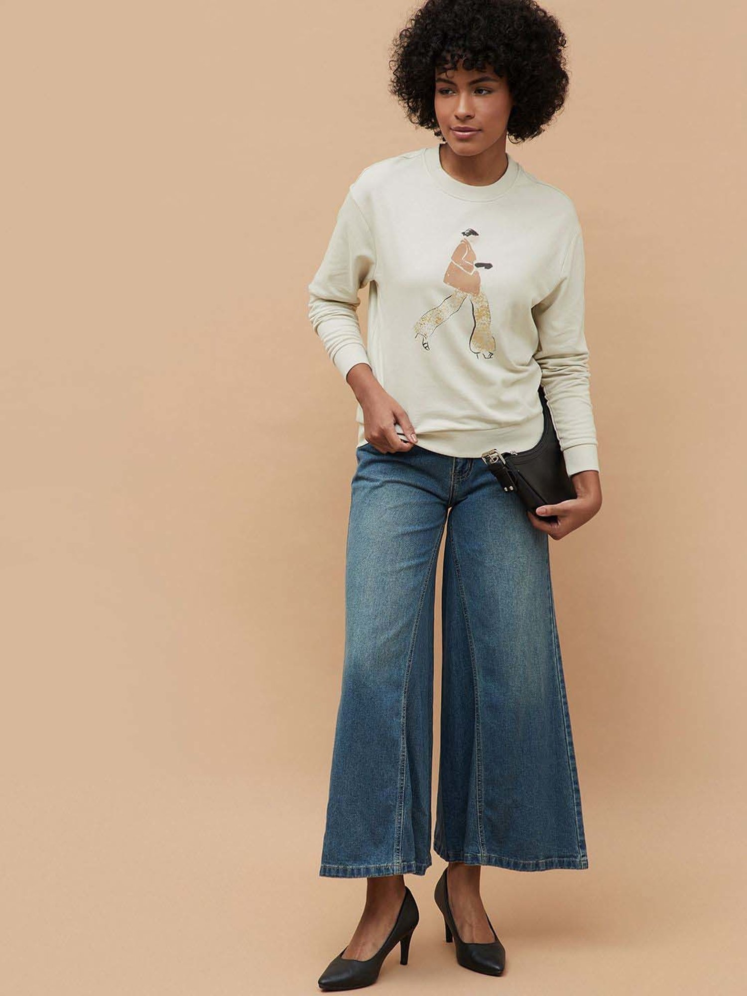 Fame Forever by Lifestyle Beige Cotton Printed Sweatshirt