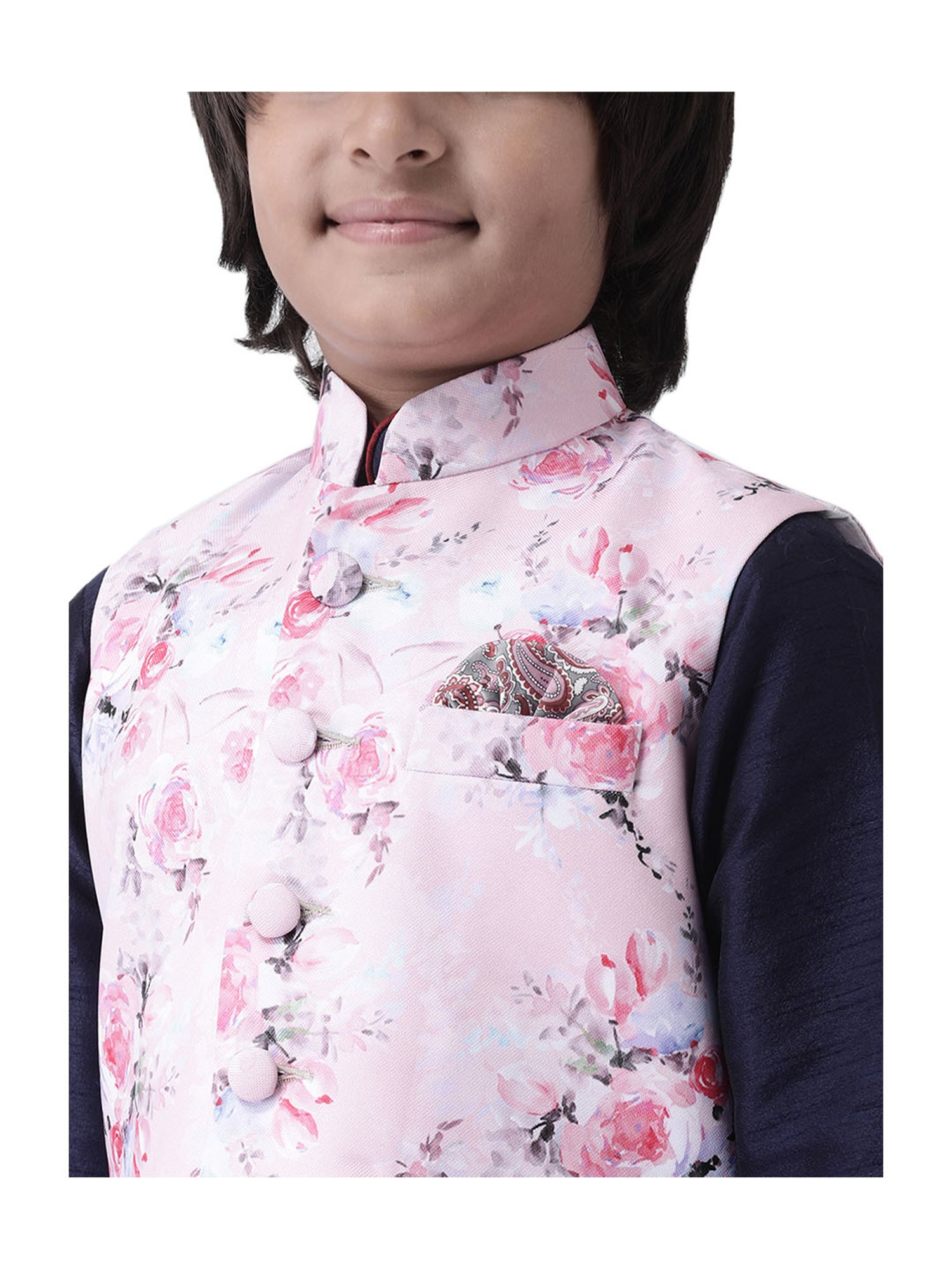 Hangup Kids Multicolor Floral Print Kurta & Pyjamas With Waistcoat