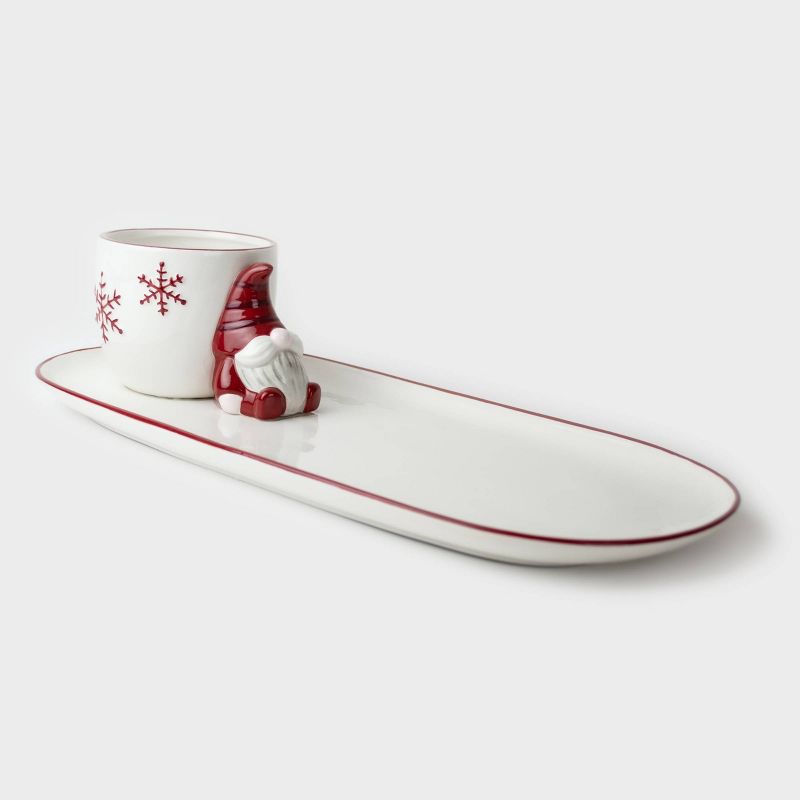 12" x 6" Ceramic Gnome Platter and Dip Jar - Peppermint & Pine