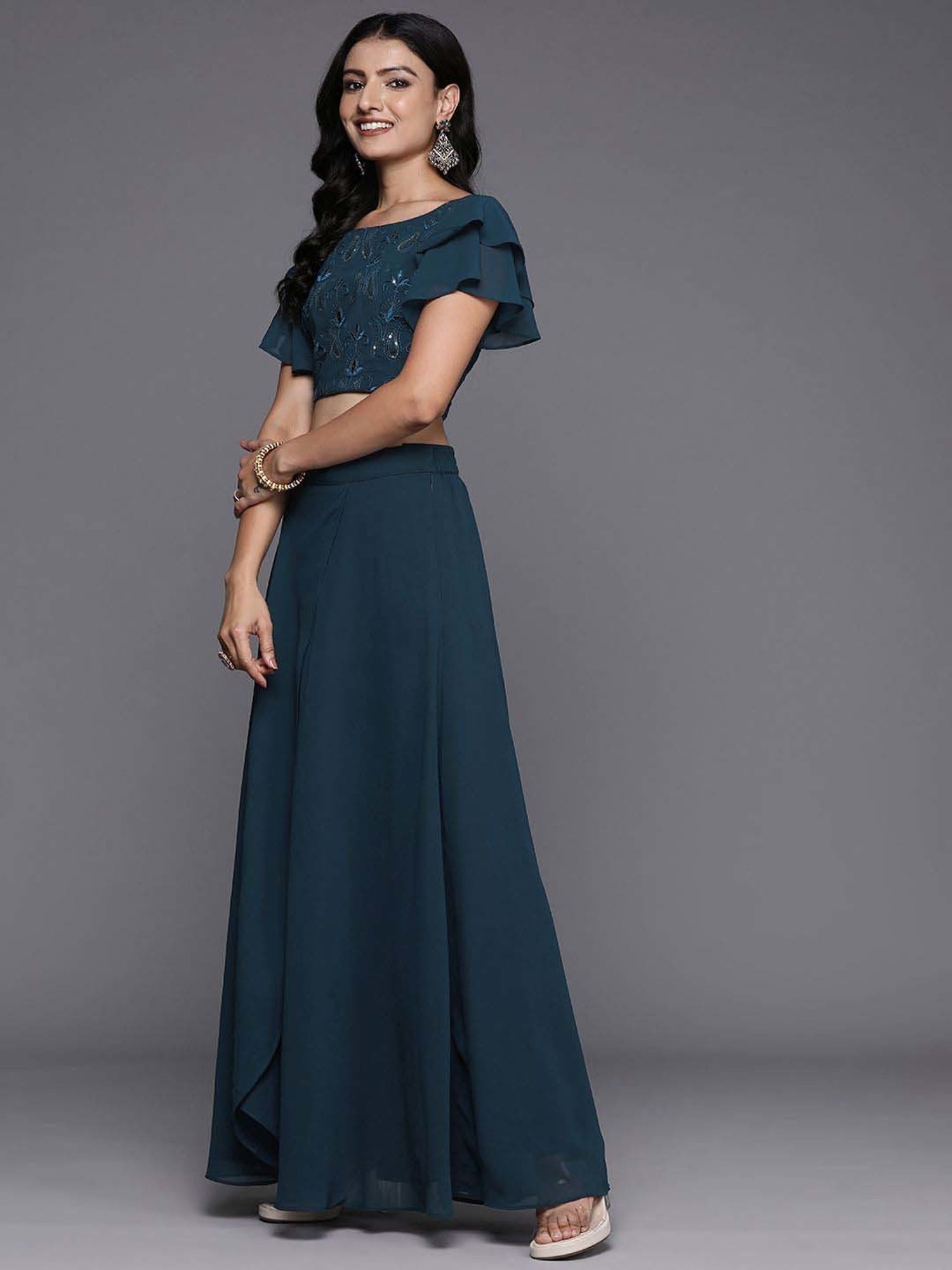 Libas Blue Plain Lehenga Choli Set